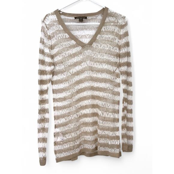 Tommy Bahama Sweaters - Tommy Bahama | M | Open Knit V-neck Pullover Sweater Stripped Crochet